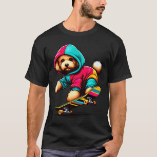 Cool Toy Poodle Dog Skateboarding Illustration Art T-Shirt
