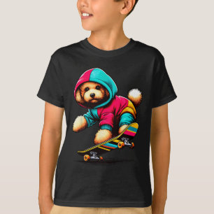 Cool Toy Poodle Dog Skateboarding Illustration Art T-Shirt