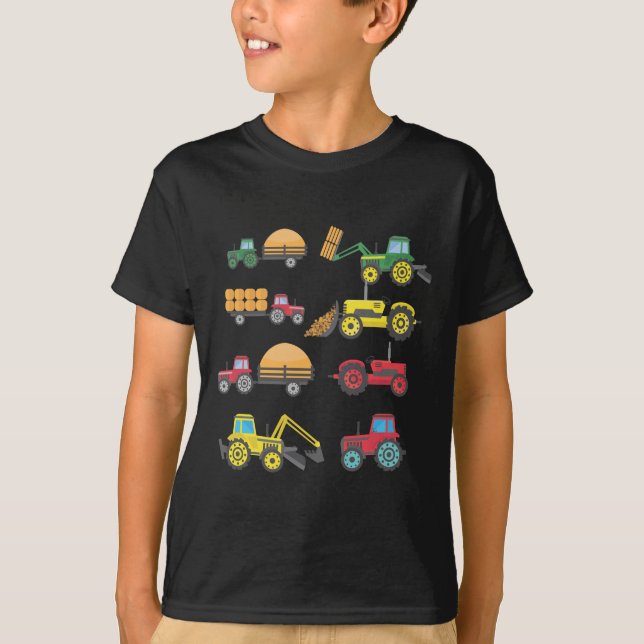 Cool Tractor Drawing Farm Lover Agriculture Kid T-Shirt (Front)