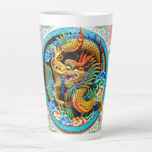 Cool traditional japanese oriental dragon wood art latte mug (Front)