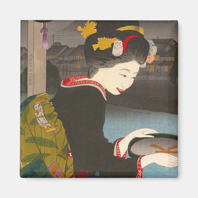 Cool traditional japanese woodprint classic geisha magnet (Front)