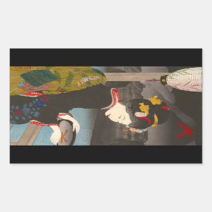 Cool traditional japanese woodprint classic geisha rectangular sticker