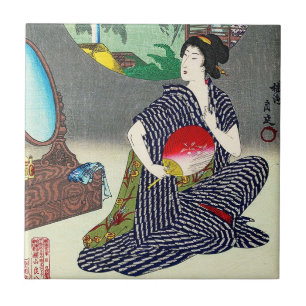 Cool traditional japanese woodprint geisha art tile