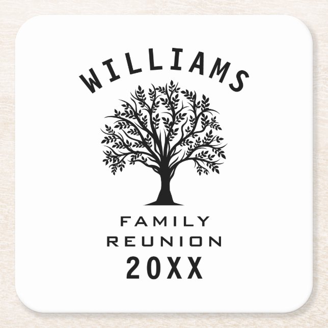Cool Tree Family Reunion Summer Vacation Road Trip Square Paper Coaster (Front)