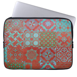 Cool, trendy Aegean tiles in red and blue Laptop Sleeve