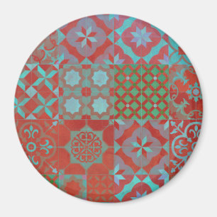 Cool, trendy Aegean tiles in red and blue Magnet