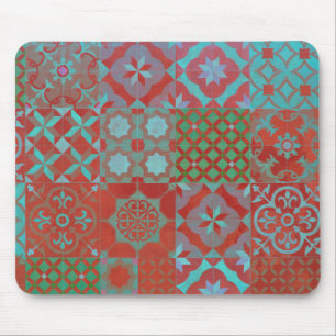 Cool, trendy Aegean tiles in red and blue Mouse Mat