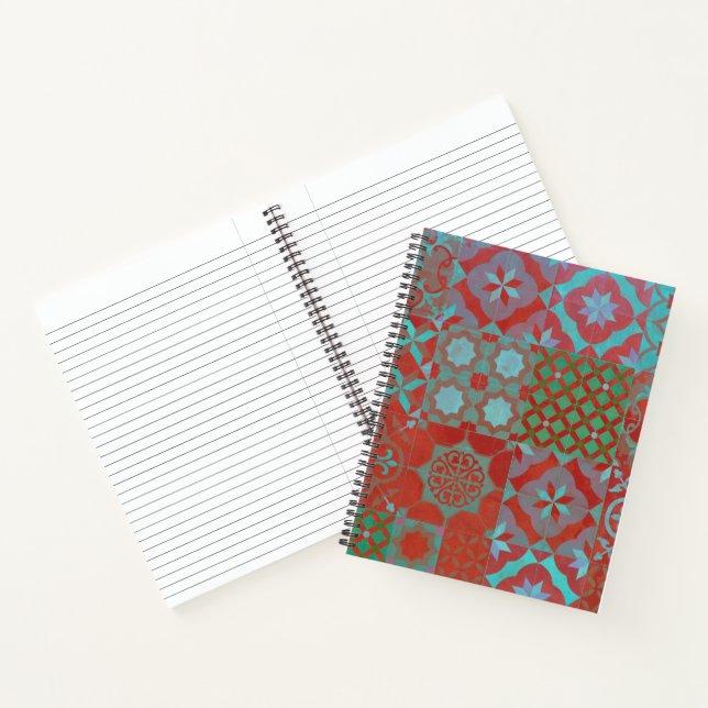 Cool, trendy Aegean tiles in red and blue Notebook (Inside)