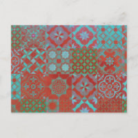 Cool, trendy Aegean tiles in red and blue