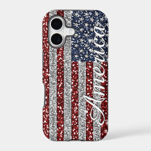 Cool trendy America flag shining faux glitter