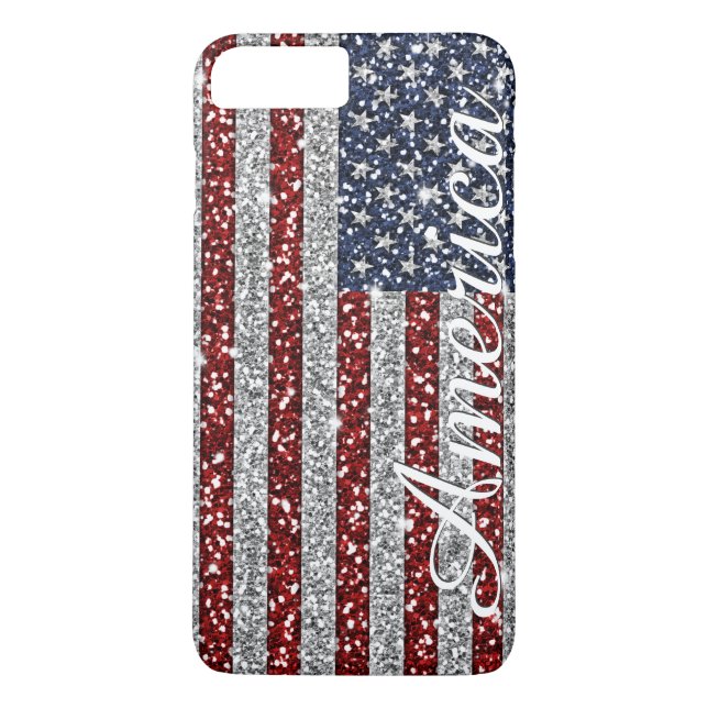 Cool trendy America flag shining faux glitter Case-Mate iPhone Case (Back)