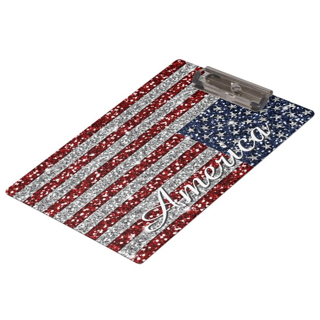 Cool trendy America flag shining faux glitter Clipboard (Angled)