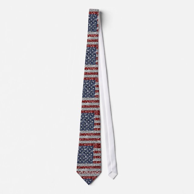 Cool trendy America flag shining faux glitter Tie (Front)