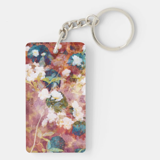 Cool, trendy art of romantic flower pattern key ring (Back)