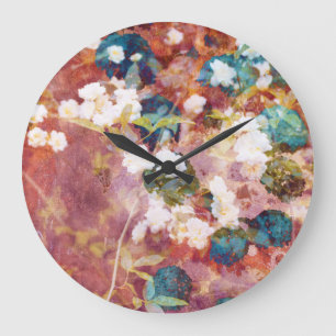 Cool, trendy art of romantic flower pattern large clock