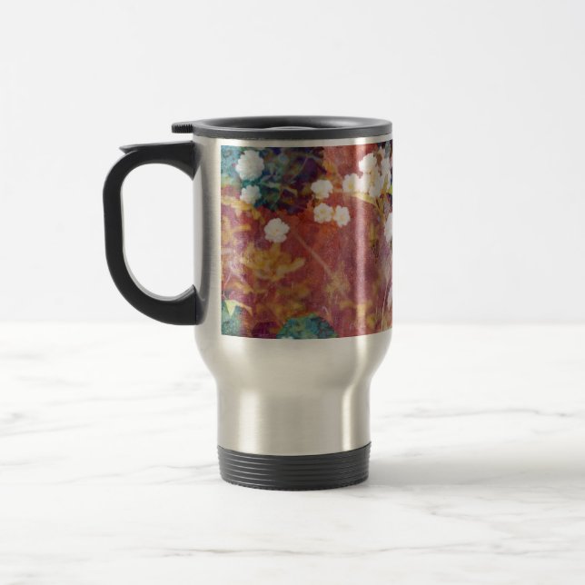 Cool, trendy art of romantic flower pattern travel mug (Left)