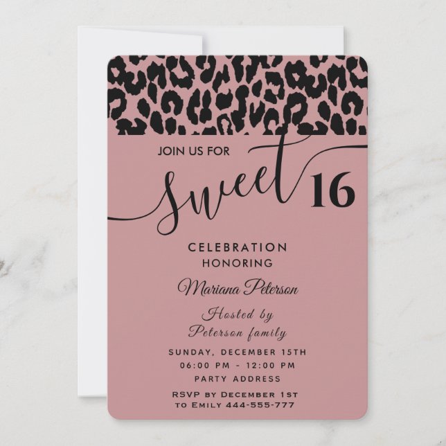 Cool Trendy attractive leopard sweet 16 Invitation (Front)