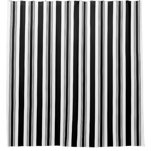 Cool Trendy Black And White Vertical Striped Shower Curtain (Front)