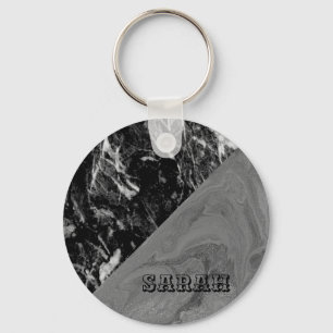 Cool Trendy Black Marble Key Ring
