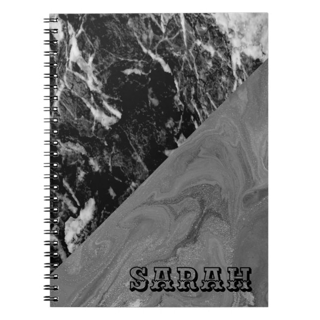 Cool Trendy Black Marble Notebook (Front)