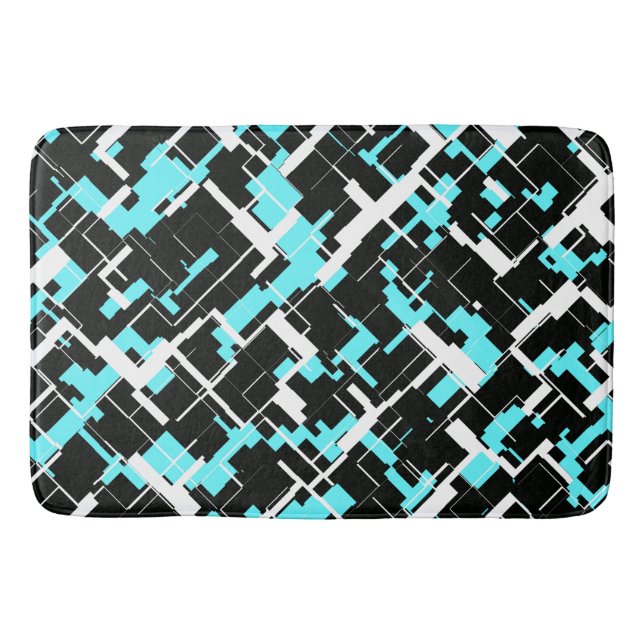 Cool Trendy Black White Blue Pattern Bath Mat (Front)