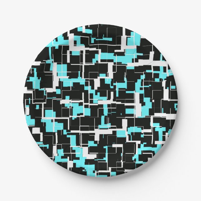 Cool Trendy Black White Blue Pattern Paper Plate (Front)