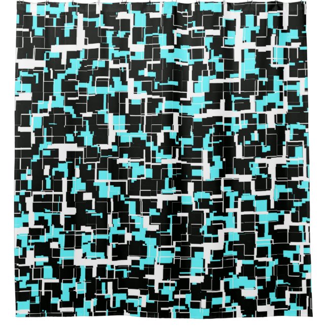 Cool Trendy Black White Blue Pattern Shower Curtain (Front)