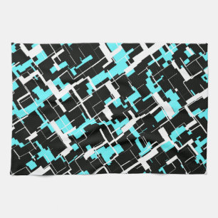 Cool Trendy Black White Blue Pattern Tea Towel