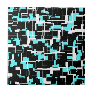 Cool Trendy Black White Blue Pattern Tile