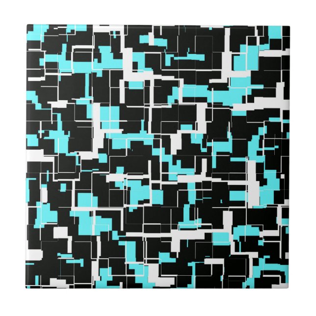 Cool Trendy Black White Blue Pattern Tile (Front)