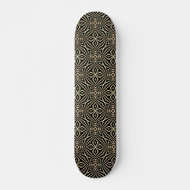 Cool Trendy Black & White Dot Art Skateboard (Front)