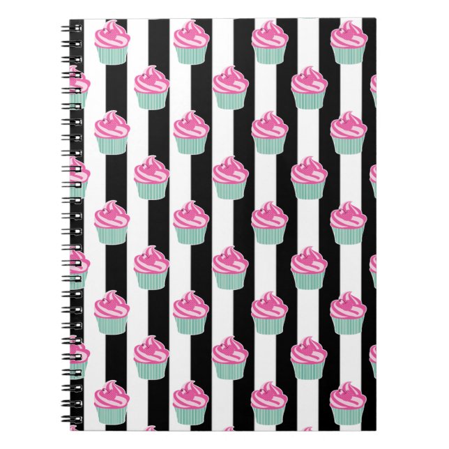 Cool Trendy Bleck and Withe, Cup Cakes  Notebook (Front)