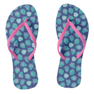 Cool Trendy Blue Summer Strawberry Pattern Flip Flops