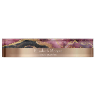 Cool Trendy Burgundy Black Gold Marble Nameplate