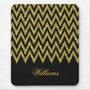 Cool trendy chevron zigzag gold faux glitter mouse mat