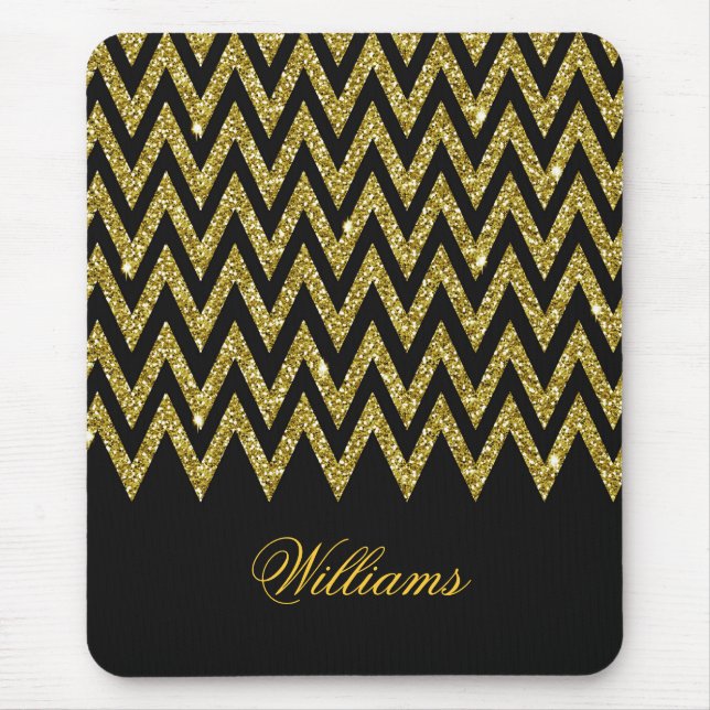Cool trendy chevron zigzag gold faux glitter mouse mat (Front)