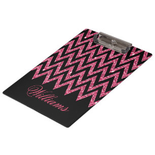 Cool trendy chevron zigzag hot pink faux glitter clipboard