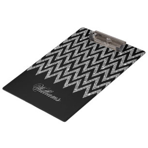 Cool trendy chevron zigzag silver faux glitter clipboard