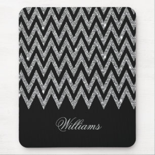 Cool trendy chevron zigzag silver faux glitter mouse mat