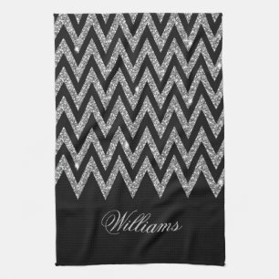 Cool trendy chevron zigzag silver faux glitter tea towel