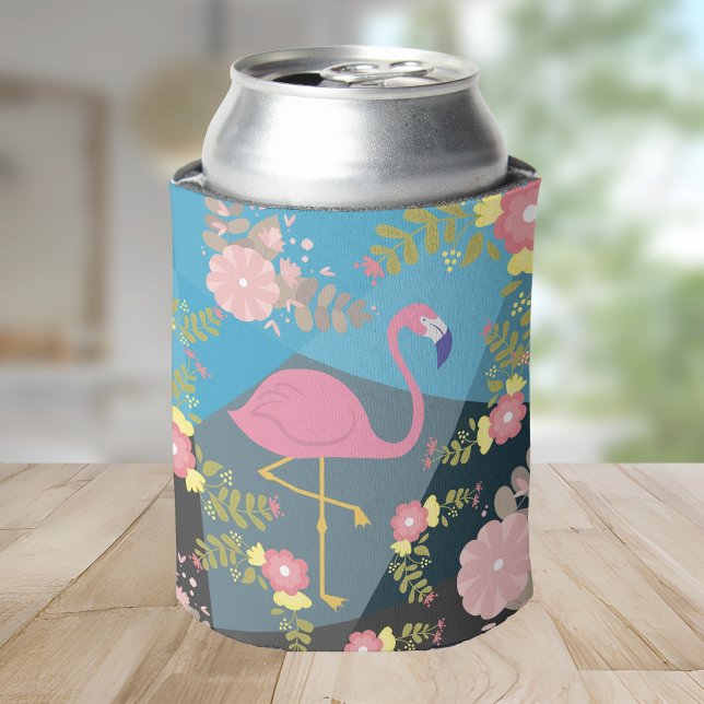 Cool Trendy Chic Cute Pink Girly Floral Flamingo Can Cooler (Creator Uploaded)