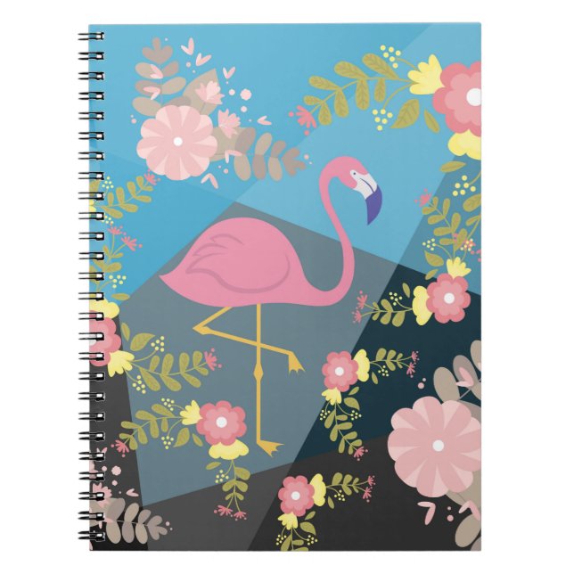 Cool Trendy Chic Cute Pink Girly Floral Flamingo Notebook (Front)