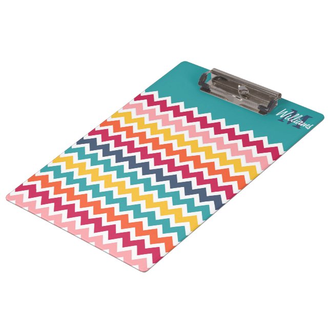 Cool trendy colourful custom Monogram chevron Clipboard (Angled)