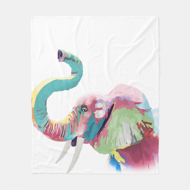 Cool Trendy Colourful Elephant  Fleece Blanket (Front)