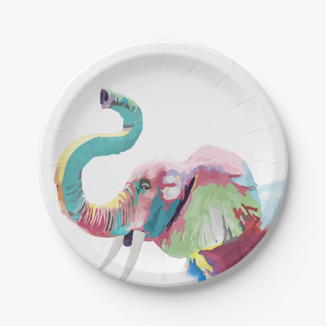 Cool Trendy Colourful Elephant  Paper Plate (Front)