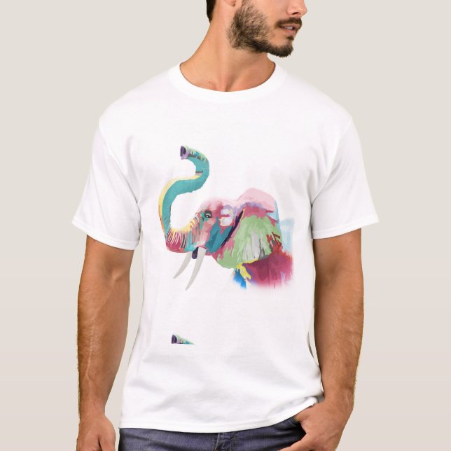 Cool Trendy Colourful Elephant  T-Shirt (Front)