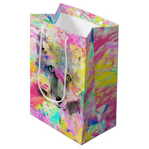 Cool trendy colourful vibrant fox abstract paint medium gift bag
