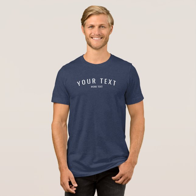 Cool Trendy Custom Mens Solid Navy Blue Triblend Tri-Blend Shirt (Front Full)