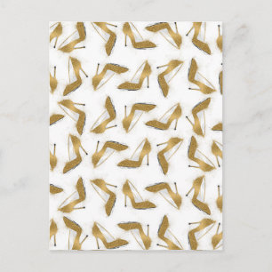 Cool trendy faux gold glitter high heel shoes postcard