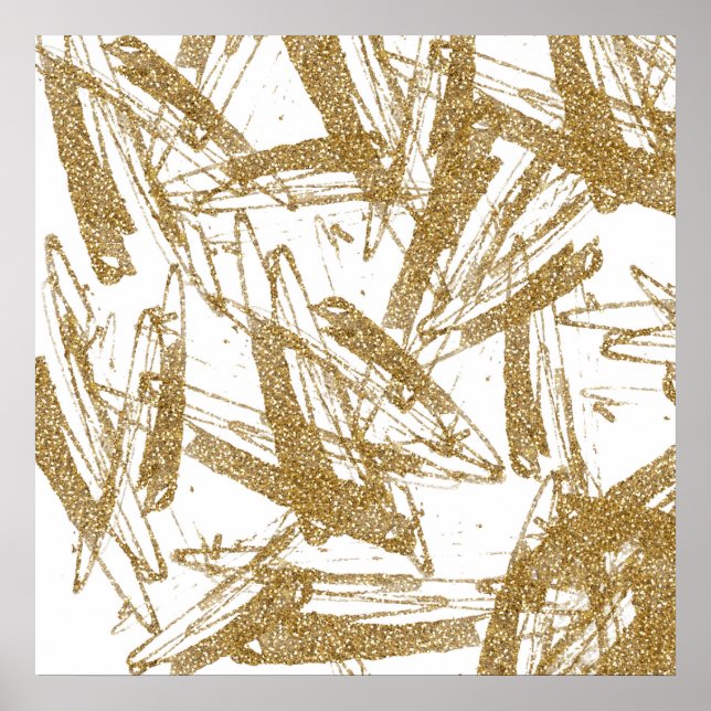 Cool trendy faux gold glitter paint brush strokes poster (Front)